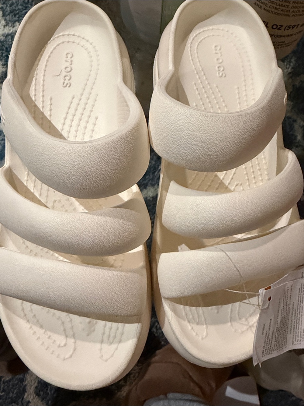 CROCS Women's Cream Triple-Strap Slide Sandals - Picture 2 of 2